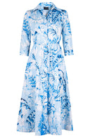 Terry Dress Shirt Collar 3/4 Sleeve Midi Plus Length Poliamide Taffta (Botanic Santuary)