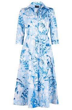 Terry Dress Shirt Collar 3/4 Sleeve Midi Plus Length Poliamide Taffta (Botanic Santuary)