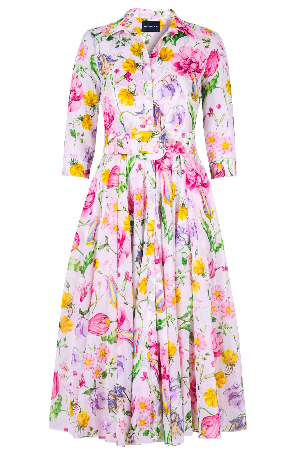 Aster Dress Shirt Collar 3/4 Sleeve Midi Length Cotton Musola (Botanic Wallpaper)