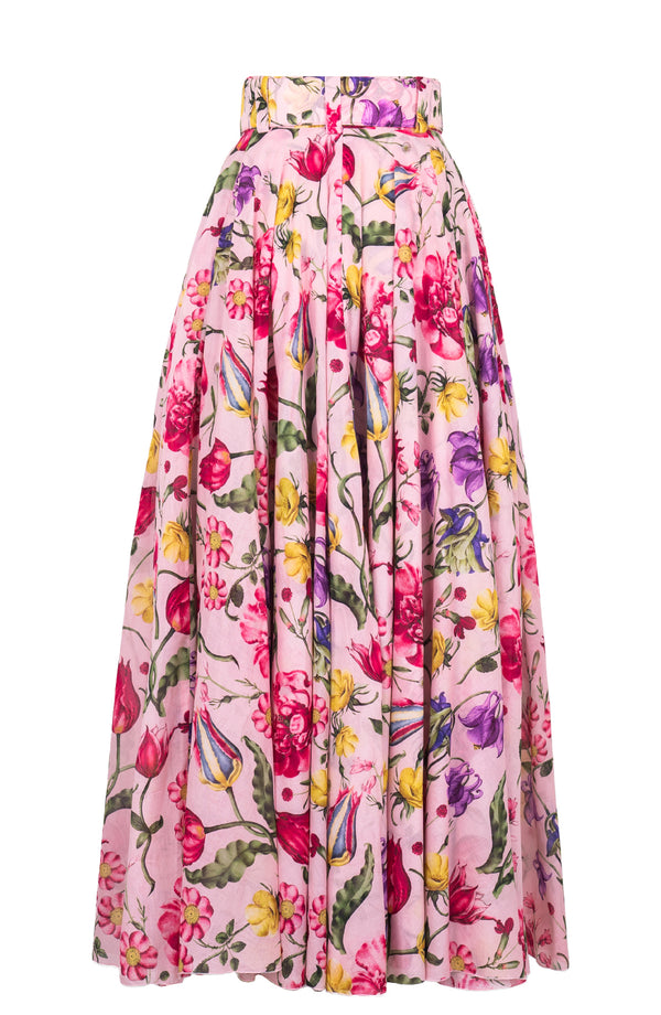 Aster Skirt #1 with Belt Maxi Length Cotton Musola (Botanic Wallpaper)