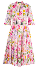 Eva Dress Crew Neck 3/4 Sleeve Midi Length Cotton Musola (Botanic Wallpaper)