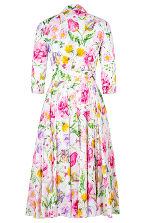 Aster Dress Shirt Collar 3/4 Sleeve Midi Length Cotton Musola (Botanic Wallpaper)