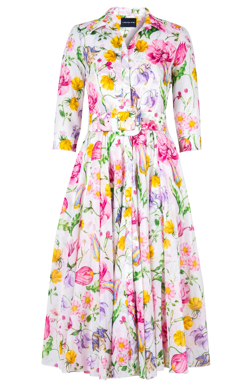 Aster Dress Shirt Collar 3/4 Sleeve Midi Length Cotton Musola (Botanic Wallpaper)