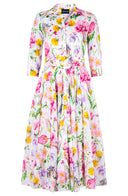 Aster Dress Shirt Collar 3/4 Sleeve Midi Length Cotton Musola (Botanic Wallpaper)
