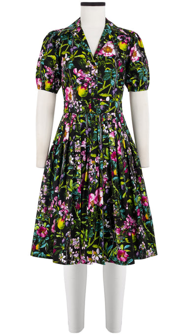 Audrey Dress #2 Shirt Collar 1/2 Puff Sleeve Cotton Stretch (Botanical Makintosh)