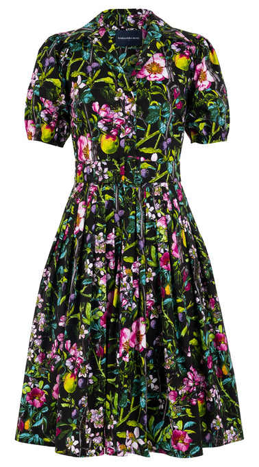 Audrey Dress #2 Shirt Collar 1/2 Puff Sleeve Cotton Stretch (Botanical Makintosh)