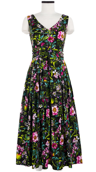 Vivien Dress #3 V Neck Sleeveless Midi Plus Length Cotton Stretch (Botanical Makintosh)