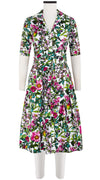 Audrey Dress #3 Shirt Collar 1/2 Sleeve Long Length Cotton Stretch (Botanical Makintosh)