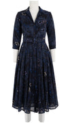 Audrey Dress #4 Shirt Collar 3/4 Sleeve Midi Length Wool Musola (Botanic New Small Dark)