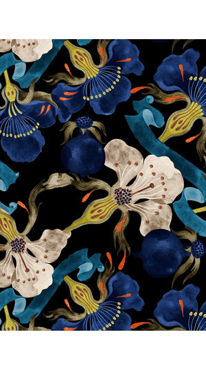 Audrey Dress #7 Shirt Collar 3/4 Sleeve Midi Plus Length Poliamide Taffta (Botanical Ornament)