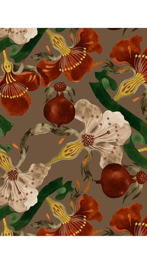 Audrey Dress #7 Shirt Collar 3/4 Sleeve Midi Plus Length Poliamide Taffta (Botanical Ornament)