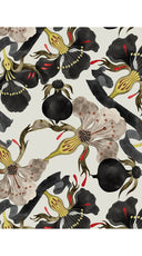 Audrey Dress #7 Shirt Collar 3/4 Sleeve Midi Plus Length Poliamide Taffta (Botanical Ornament)