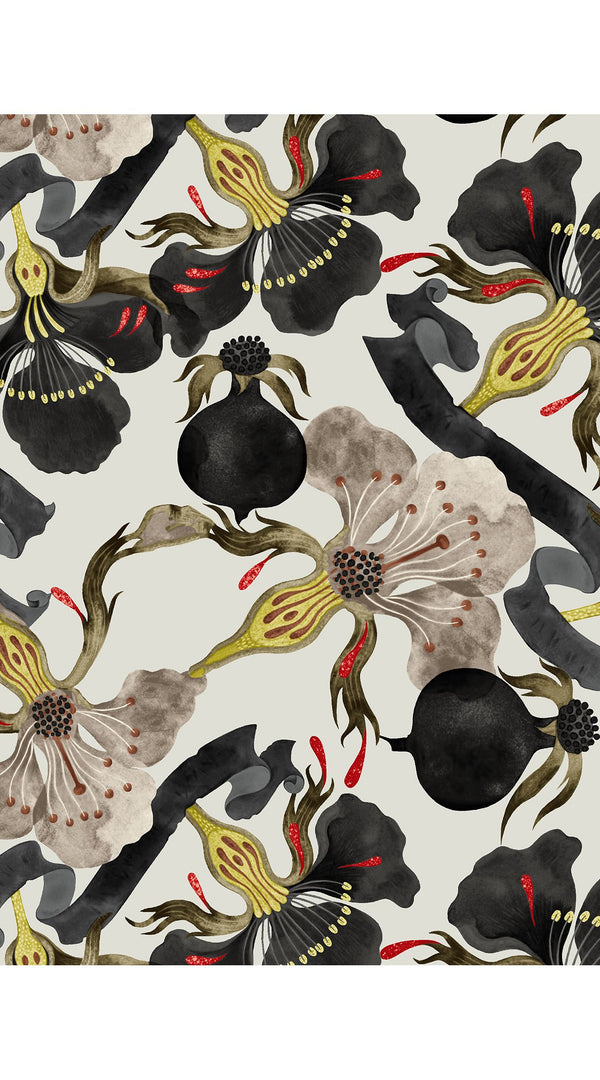 Audrey Dress #7 Shirt Collar 3/4 Sleeve Midi Plus Length Poliamide Taffta (Botanical Ornament)