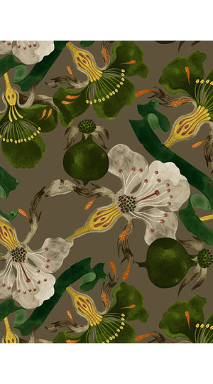 Audrey Dress #7 Shirt Collar 3/4 Sleeve Midi Plus Length Poliamide Taffta (Botanical Ornament)