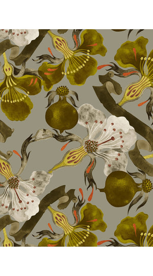 Audrey Dress #7 Shirt Collar 3/4 Sleeve Midi Plus Length Poliamide Taffta (Botanical Ornament)