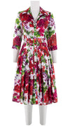 Audrey Dress #4 Shirt Collar 3/4 Sleeve Long Length Cotton Musola (Bougainvillea Blossom Small)