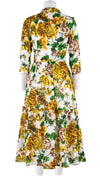 Melanie Dress #2 Shirt Collar 3/4 Sleeve Midi Plus Length Linen (Bougainvillea Blossom Small)