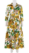 Melanie Dress #2 Shirt Collar 3/4 Sleeve Midi Plus Length Linen (Bougainvillea Blossom Small)
