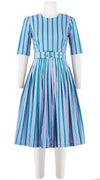 Florance Dress #2 Crew Neck 1/2 Sleeve Long Length Cotton Stretch (Brentwood Stripe)