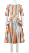 Florance Dress #2 Crew Neck 1/2 Sleeve Long Length Cotton Stretch (Brentwood Stripe)