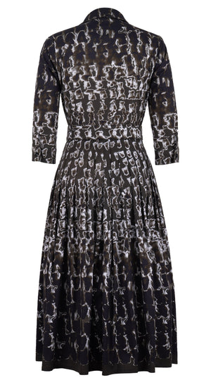 Audrey Dress #2 Shirt Collar 3/4 Sleeve Midi Length Cotton Stretch (Brush Degrade Multi)