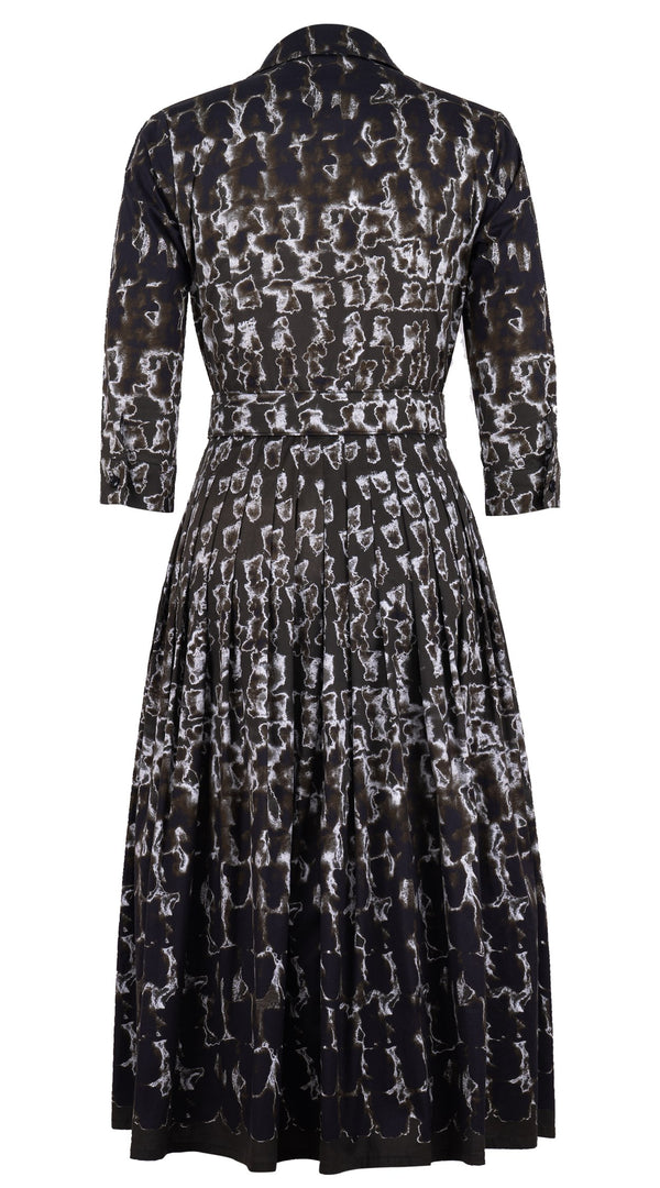 Audrey Dress #2 Shirt Collar 3/4 Sleeve Midi Length Cotton Stretch (Brush Degrade Multi)