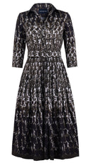 Audrey Dress #2 Shirt Collar 3/4 Sleeve Midi Length Cotton Stretch (Brush Degrade Multi)