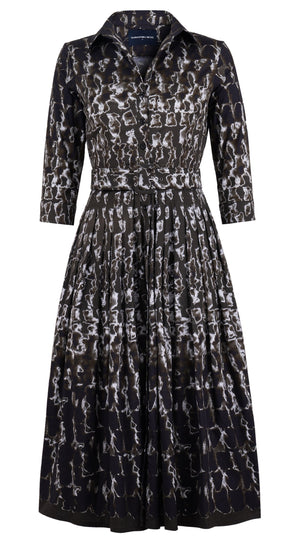 Audrey Dress #2 Shirt Collar 3/4 Sleeve Midi Length Cotton Stretch (Brush Degrade Multi)