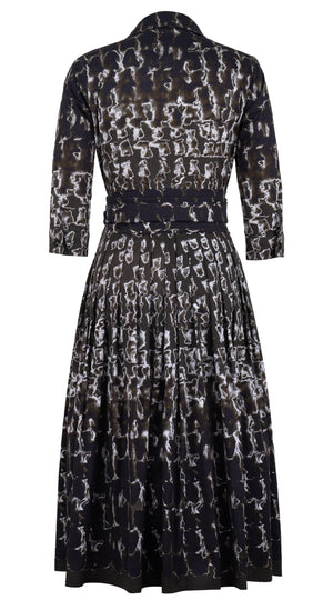 Audrey Dress #2 Shirt Collar 3/4 Sleeve Midi Length Cotton Stretch (Brush Degrade Multi)