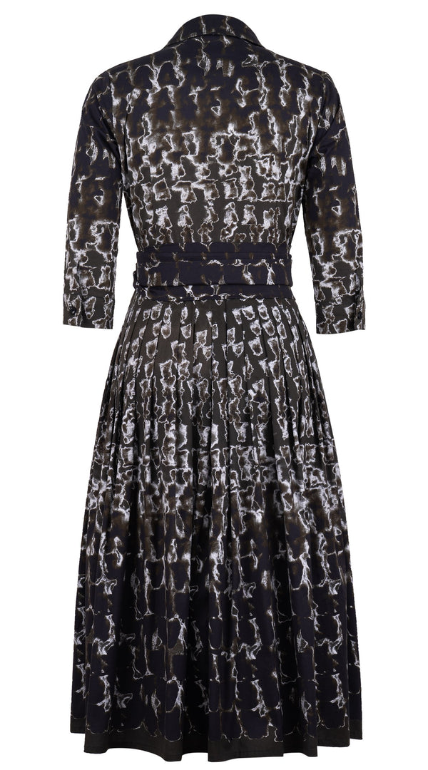Audrey Dress #2 Shirt Collar 3/4 Sleeve Midi Length Cotton Stretch (Brush Degrade Multi)
