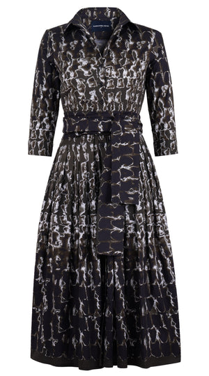 Audrey Dress #2 Shirt Collar 3/4 Sleeve Midi Length Cotton Stretch (Brush Degrade Multi)