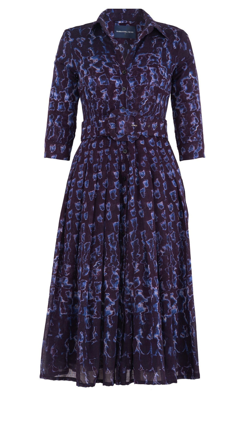 Audrey Dress #4 Shirt Collar 3/4 Sleeve Midi Length Wool Musola (Brush Degrade Multi) - Burgundy