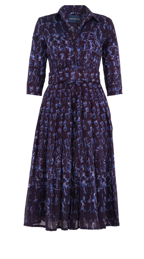 Audrey Dress #4 Shirt Collar 3/4 Sleeve Midi Length Wool (Brush Degrade Multi) - Burgundy