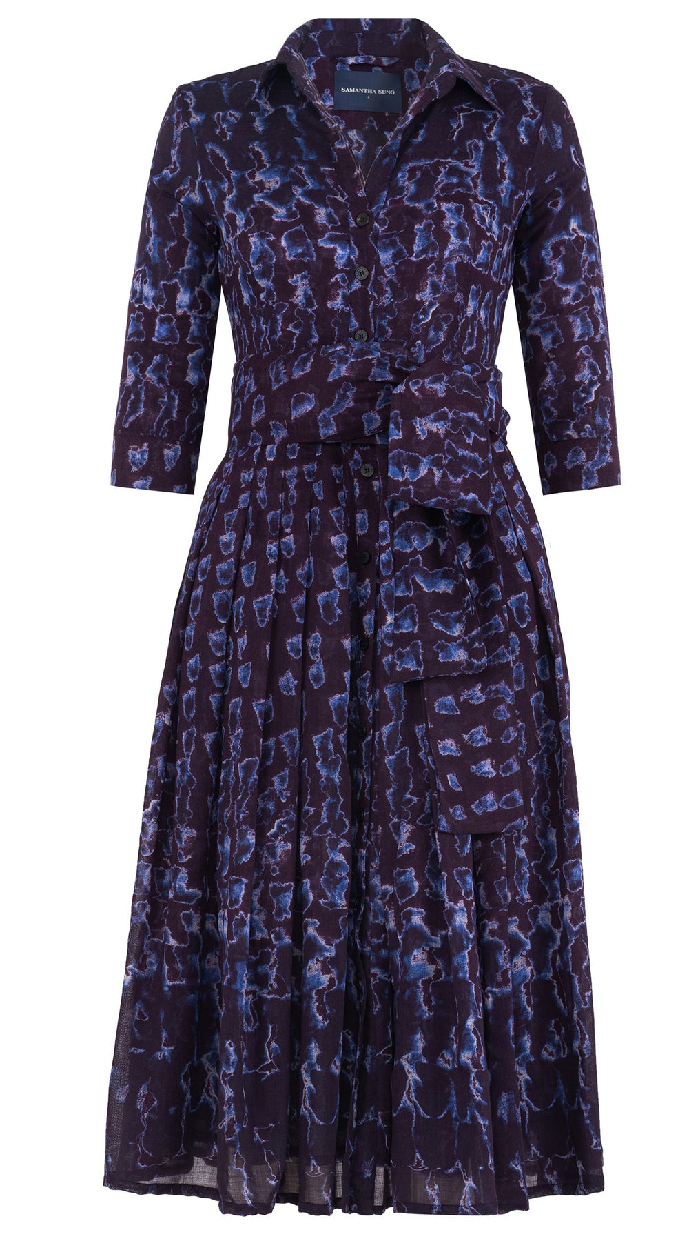 Audrey Dress #4 Shirt Collar 3/4 Sleeve Midi Length Wool (Brush Degrade Multi) - Burgundy