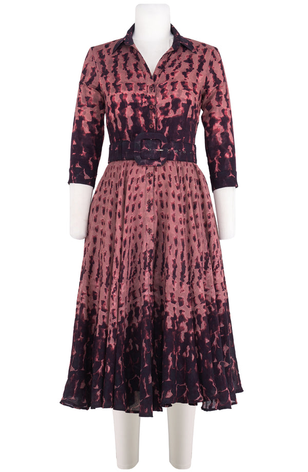 Aster Dress Shirt Collar 3/4 Sleeve Midi Length Wool (Brush Degrade) - Nude