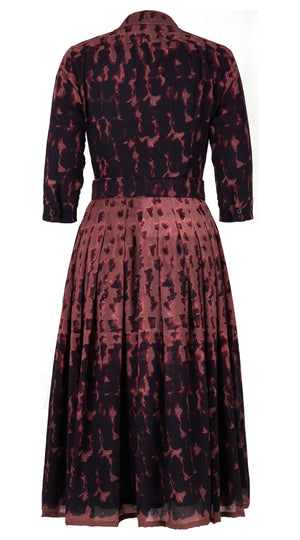 Audrey Dress #4 Shirt Collar 3/4 Sleeve Midi Length Wool Musola (Brush Degrade Multi) - Nude