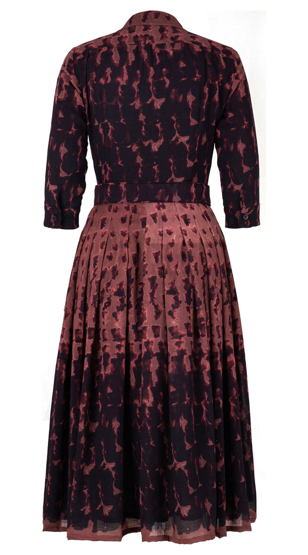 Audrey Dress #4 Shirt Collar 3/4 Sleeve Midi Length Wool Musola (Brush Degrade Multi) - Nude