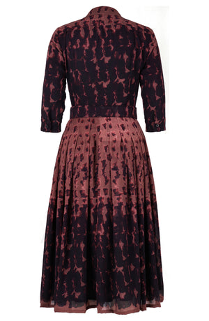 Audrey Dress #4 Shirt Collar 3/4 Sleeve Midi Length Wool (Brush Degrade) - Nude