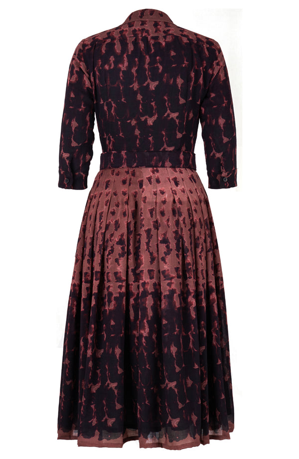 Audrey Dress #4 Shirt Collar 3/4 Sleeve Midi Length Wool (Brush Degrade) - Nude