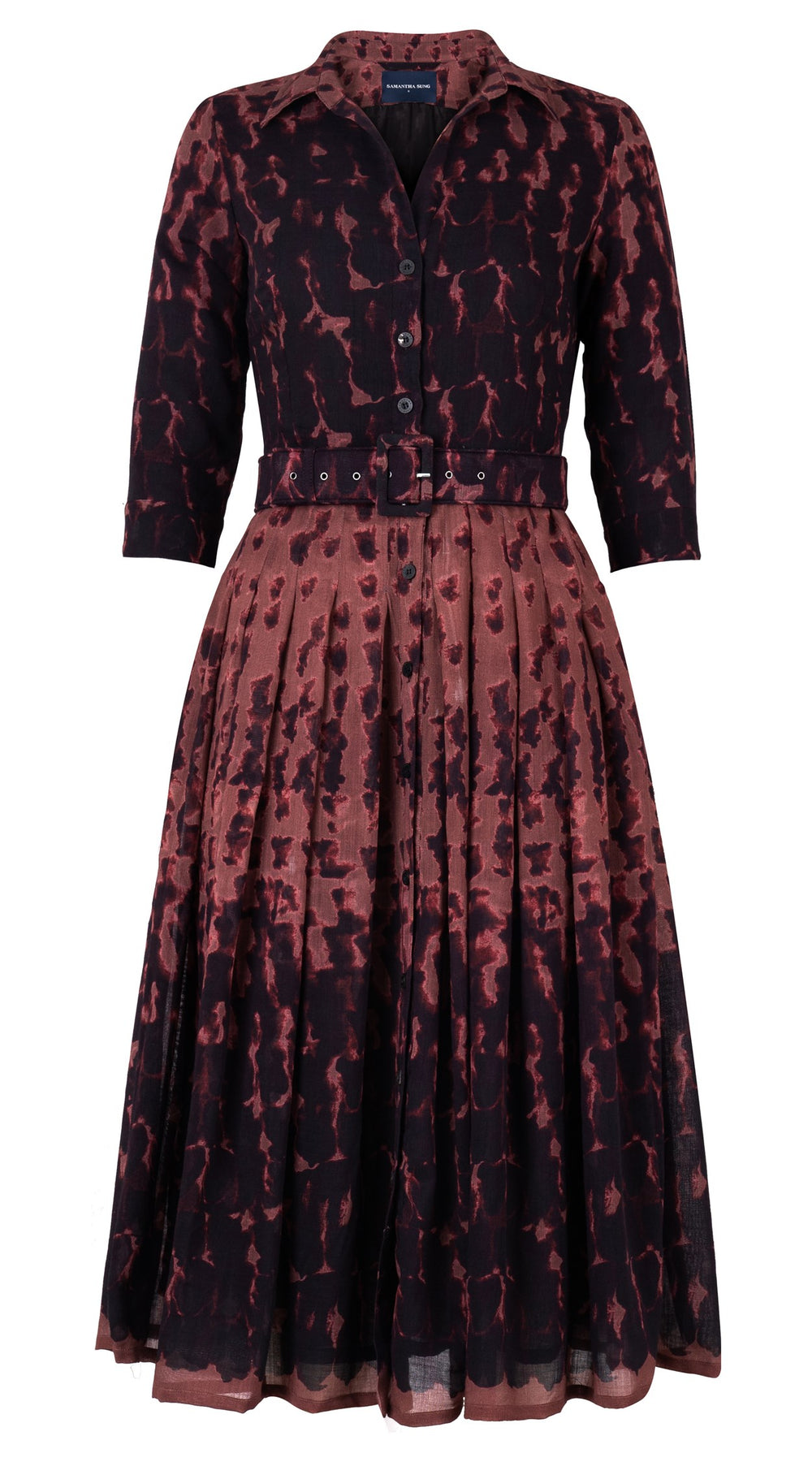 Audrey Dress #4 Shirt Collar 3/4 Sleeve Midi Length Wool Musola (Brush Degrade Multi) - Nude