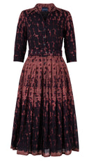 Audrey Dress #4 Shirt Collar 3/4 Sleeve Midi Length Wool Musola (Brush Degrade Multi) - Nude