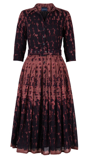 Audrey Dress #4 Shirt Collar 3/4 Sleeve Midi Length Wool Musola (Brush Degrade Multi) - Nude