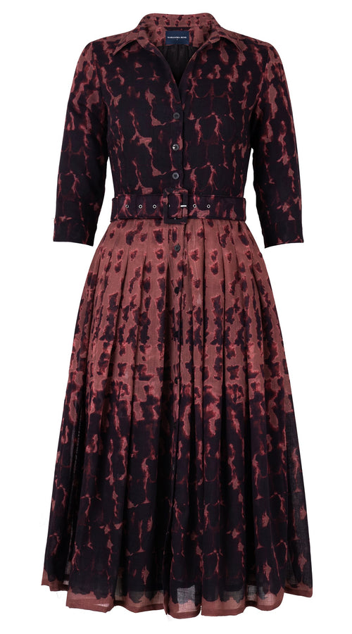Audrey Dress #4 Shirt Collar 3/4 Sleeve Midi Length Wool Musola (Brush Degrade Multi) - Nude