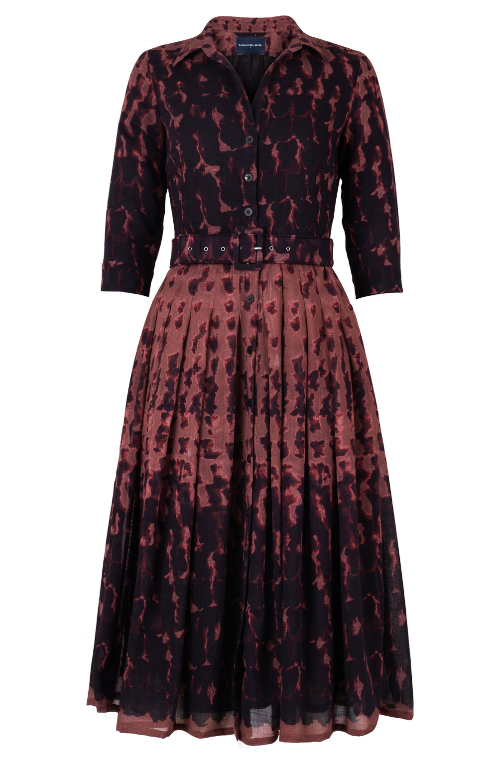 Audrey Dress #4 Shirt Collar 3/4 Sleeve Midi Length Wool (Brush Degrade) - Nude