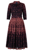 Audrey Dress #4 Shirt Collar 3/4 Sleeve Midi Length Wool (Brush Degrade) - Nude