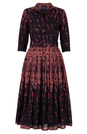 Audrey Dress #4 Shirt Collar 3/4 Sleeve Midi Length Wool (Brush Degrade) - Nude