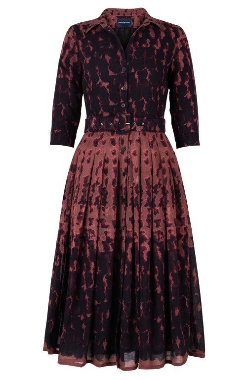 Audrey Dress #4 Shirt Collar 3/4 Sleeve Midi Length Wool (Brush Degrade) - Nude