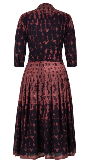 Audrey Dress #4 Shirt Collar 3/4 Sleeve Midi Length Wool Musola (Brush Degrade Multi) - Nude