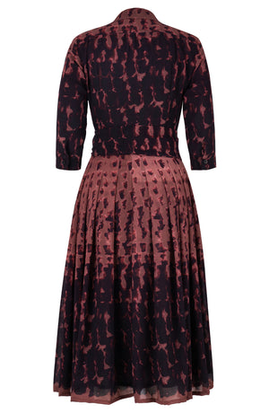 Audrey Dress #4 Shirt Collar 3/4 Sleeve Midi Length Wool (Brush Degrade) - Nude