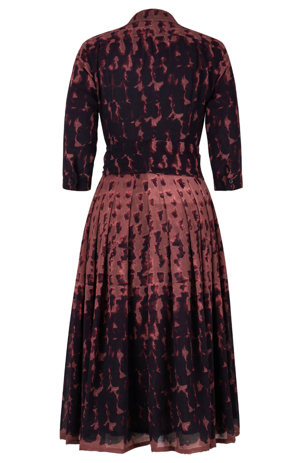 Audrey Dress #4 Shirt Collar 3/4 Sleeve Midi Length Wool (Brush Degrade) - Nude